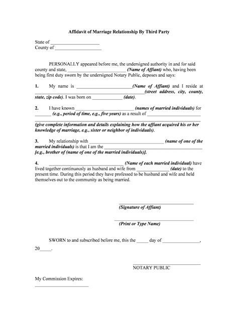 The document must then be signed by all parties participating in the marriage affidavit. . Affidavit of marriage sample letter